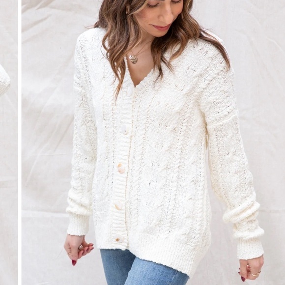 Show Me Your MuMu Callie Cream Cable Knit Button Front Cardigan - Picture 1 of 15